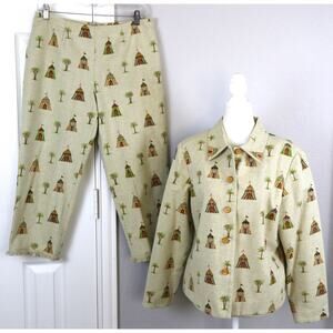 Vintage Y2K Cropped Pants Outfit 2 Piece Set Jacket Capri COTTON Circus 14P Palm